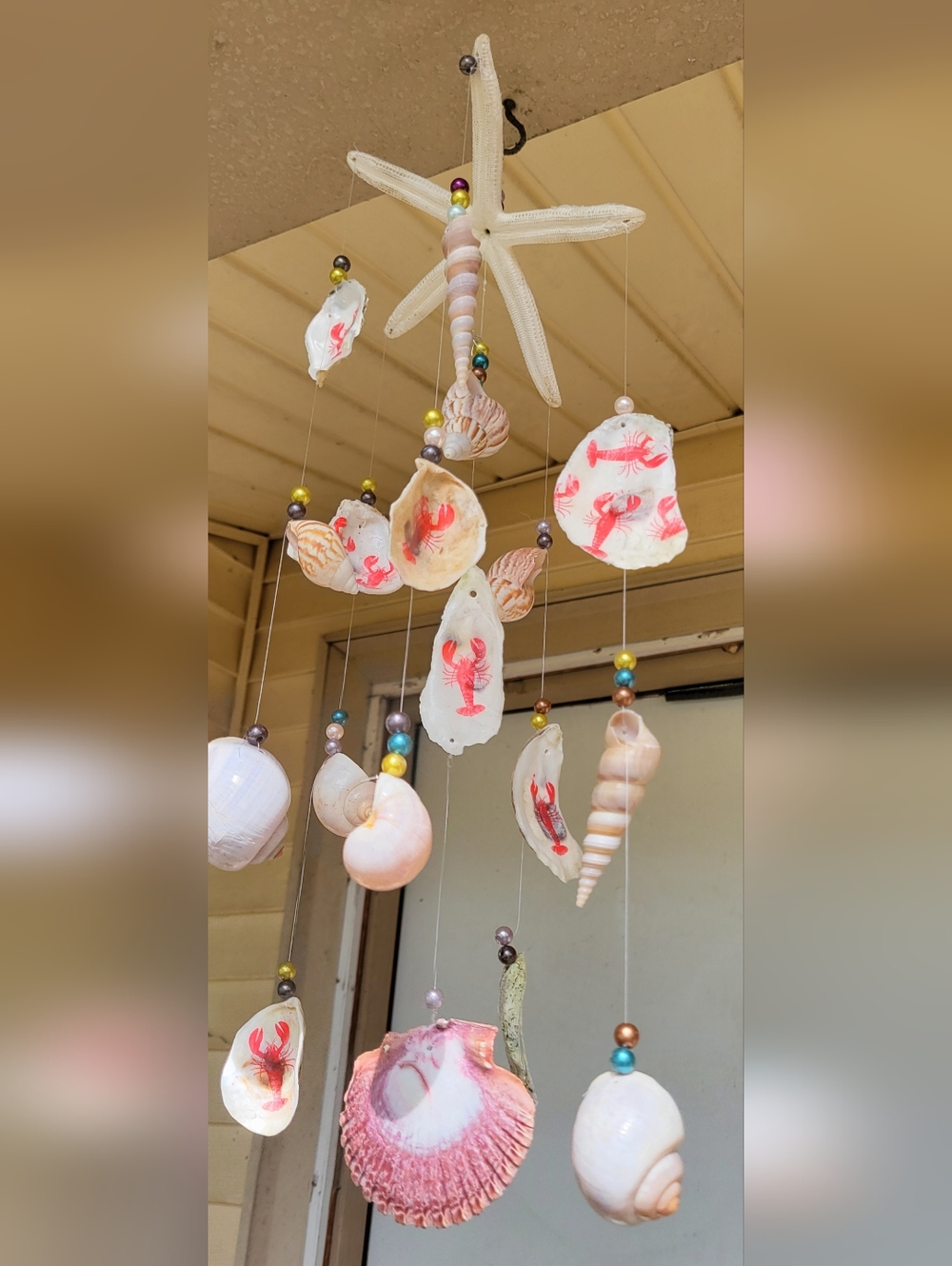 Handmade Coastal Decoupage Oyster Shell Wind Chime